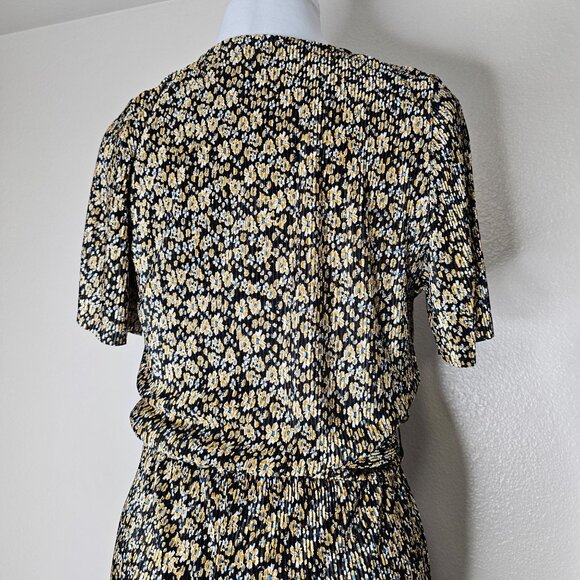 Zara M Black Floral Micro Pleat V Neck Jumpsuit Boho Wedding Special Occasion - Picture 6 of 7
